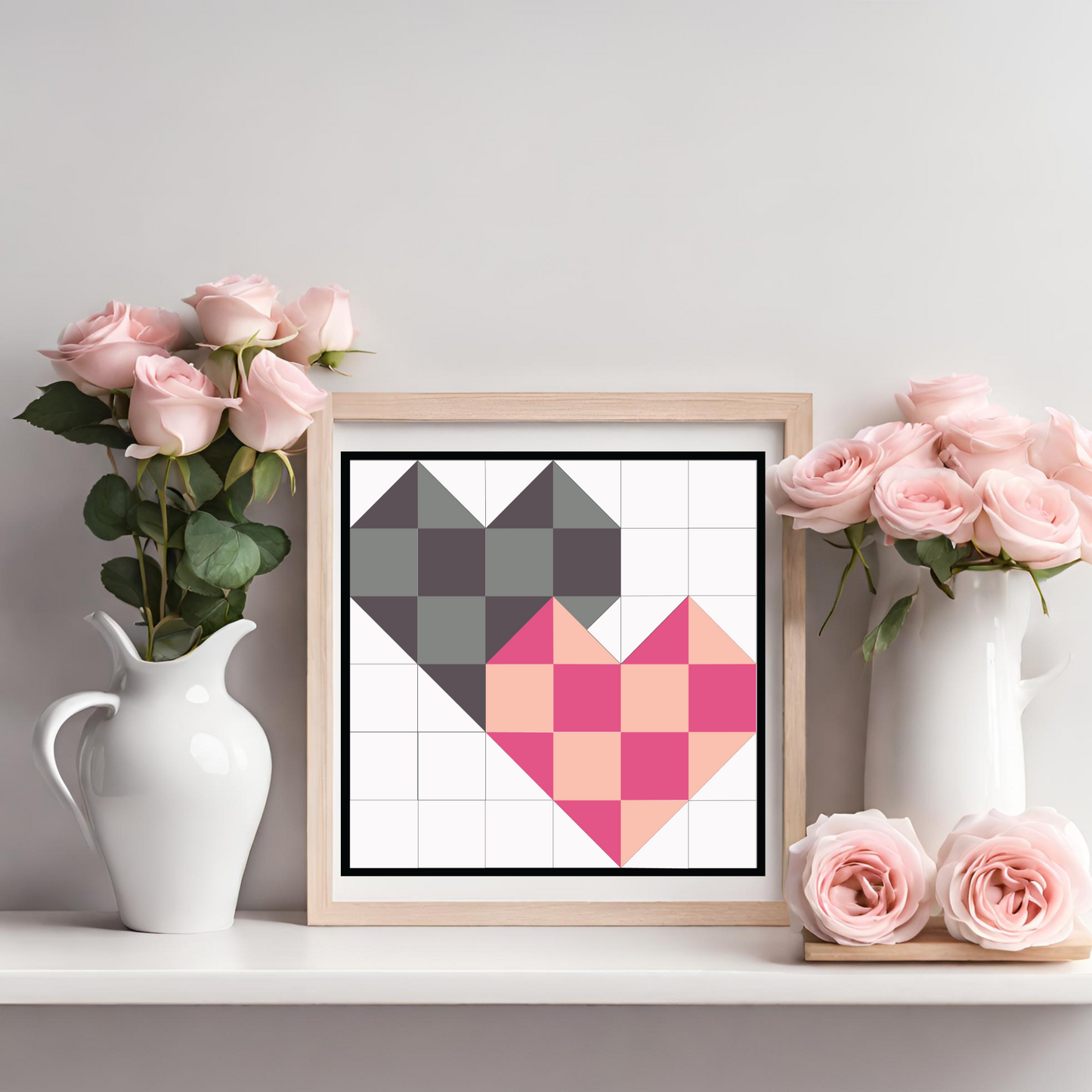 Double Heart Quilt Block Barn Quilt Bundle Digital Download, Rustic Home Decor, DIY Wall Art Pattern, Crafting Project, Instant PDF File