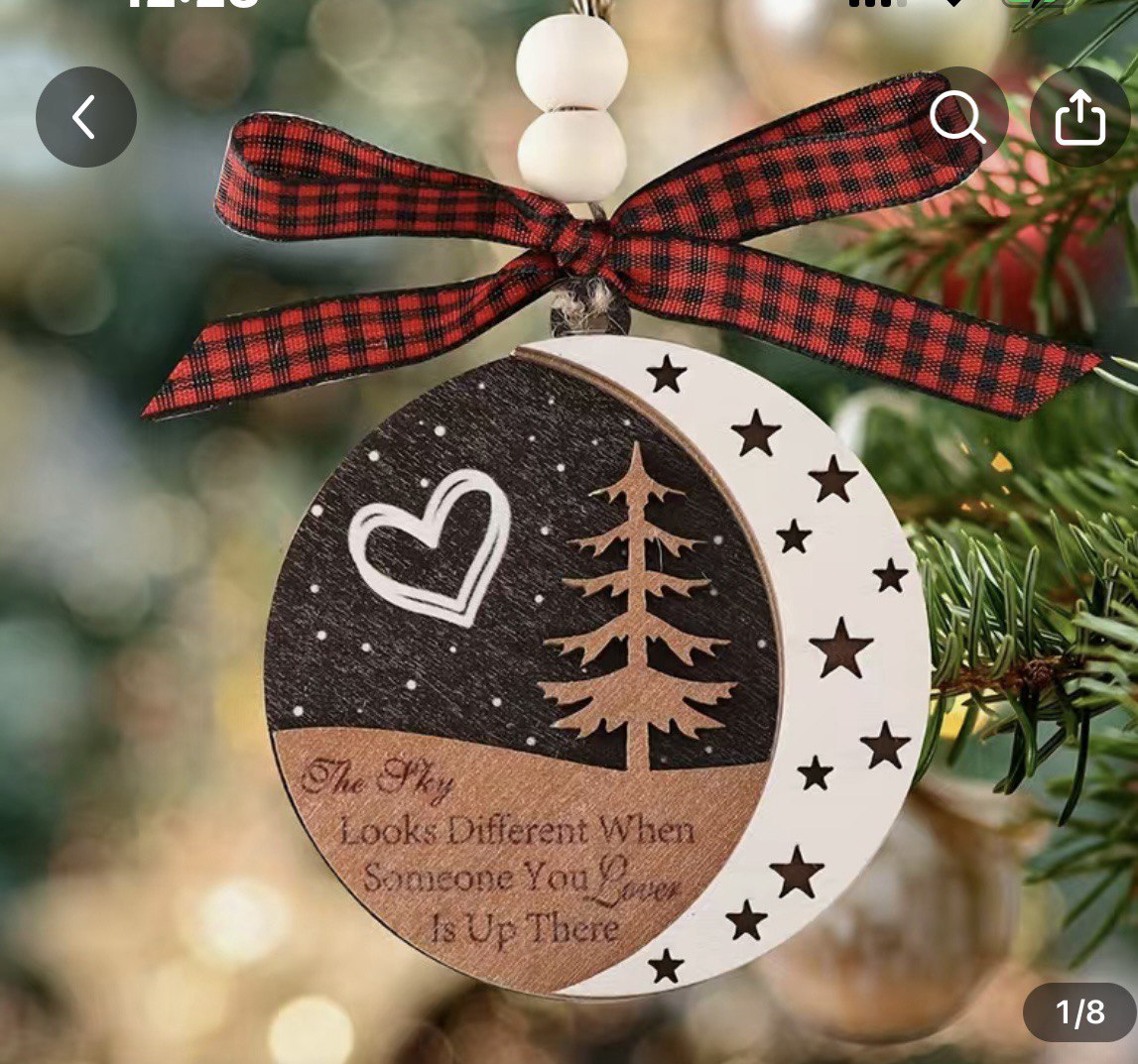 Memorial Ornament – “The Sky Looks Different” – 3.25" Layered Wood Remembrance Christmas Tree Decoration with Moon & Stars