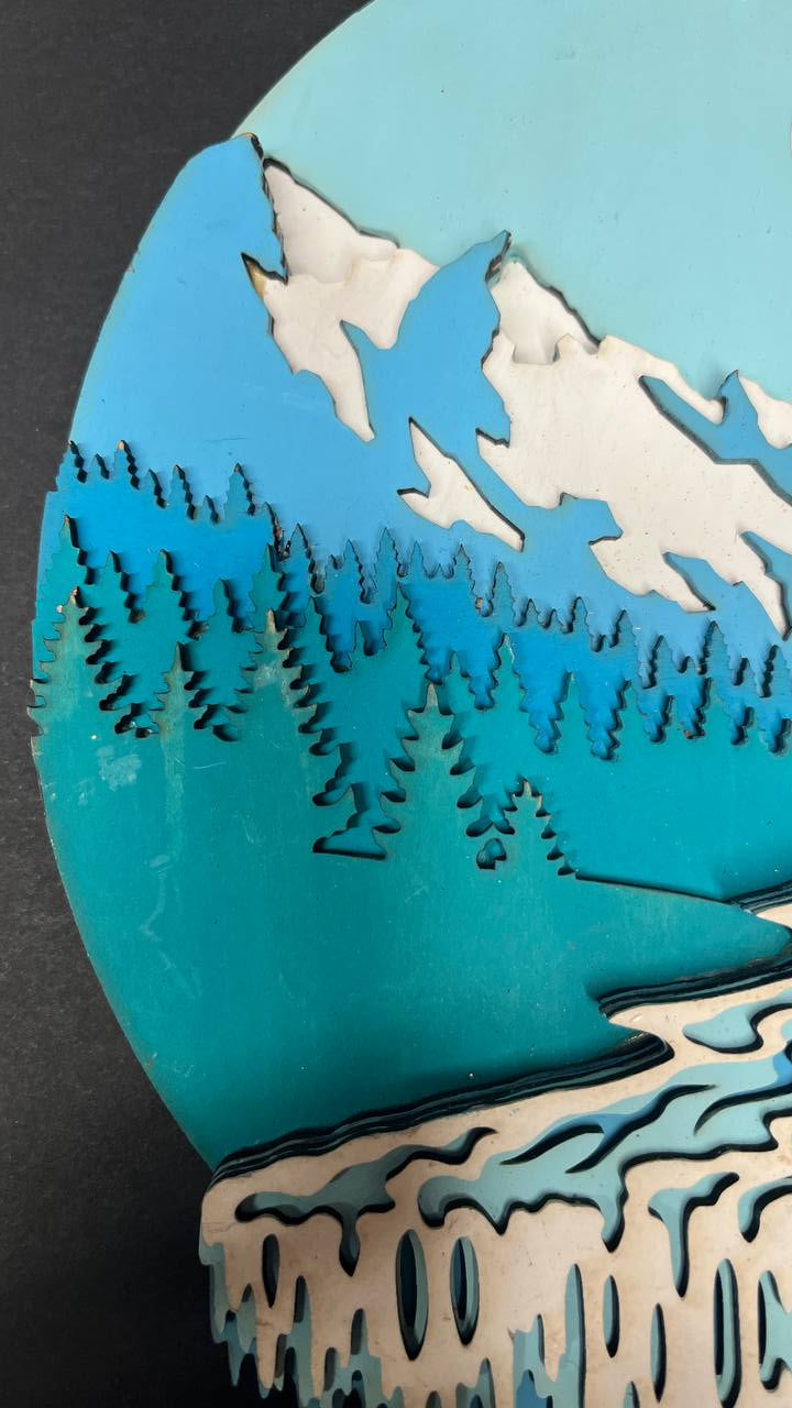 Hand-Painted 10-Layer Waterfall Mountain Scene Wood Décor