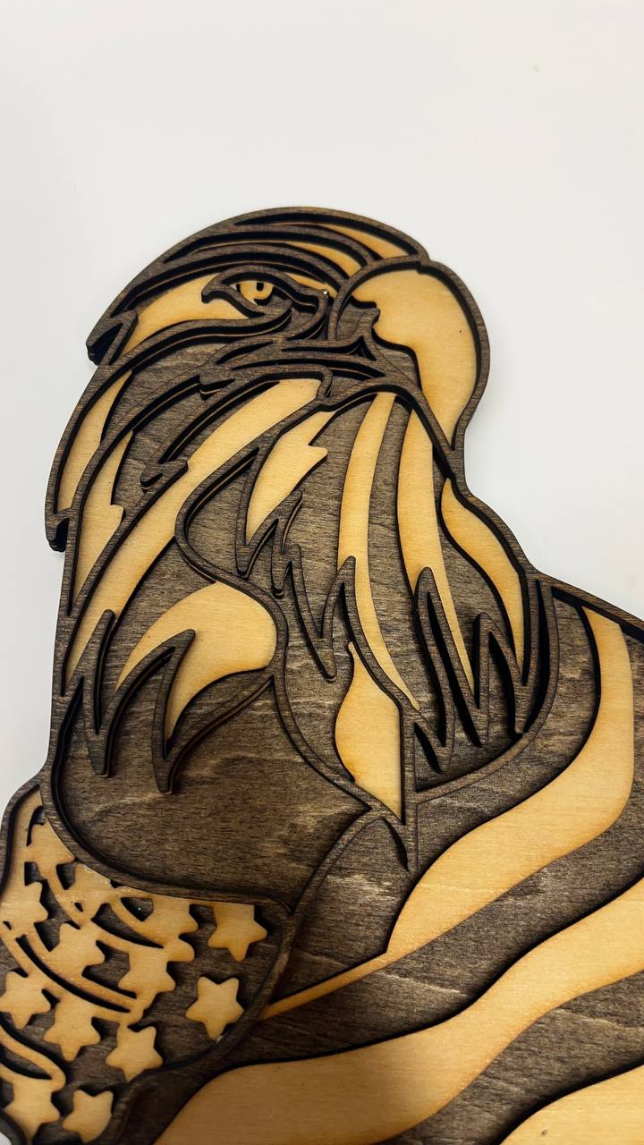 Patriotic Eagle Head with USA Flag โ 2-Layered Wooden Wall Art