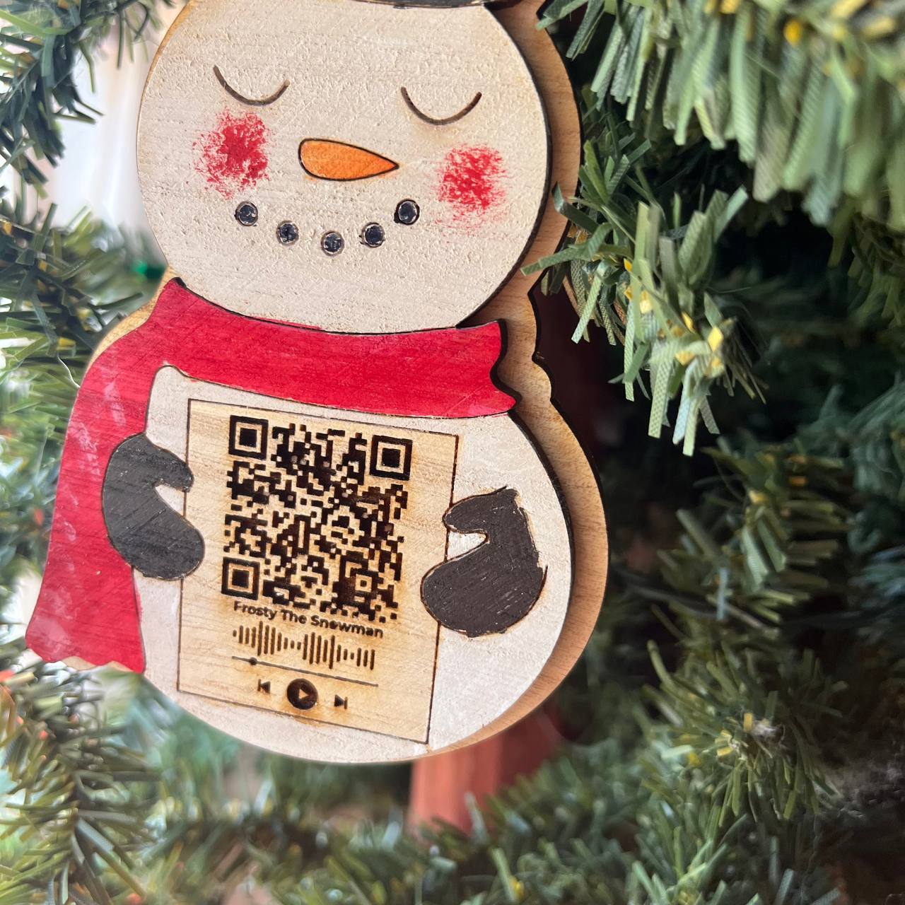 Frosty the Snowman QR Code Ornament – 5.5" Layered Wood Christmas Music Decor – Plays Song When Scanned