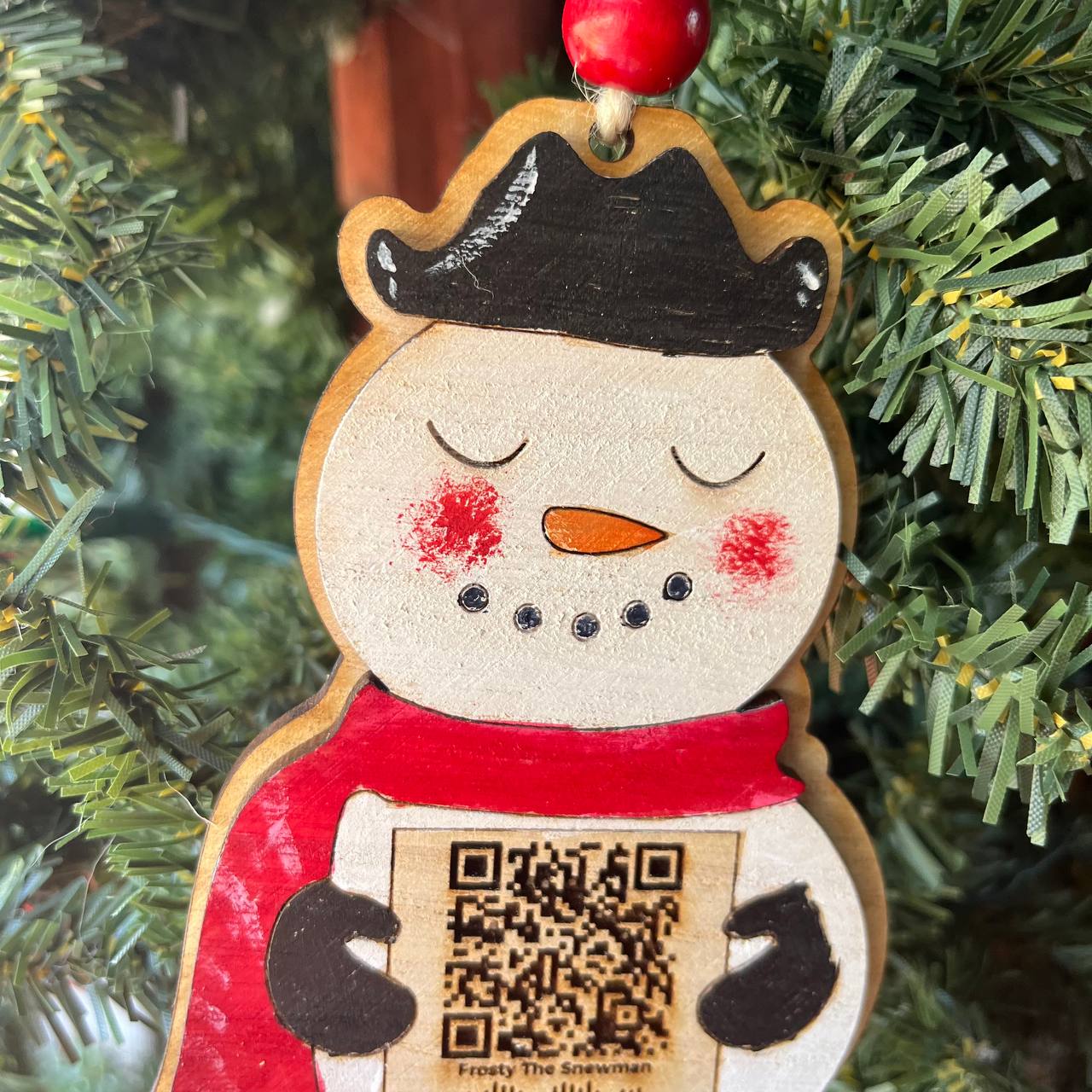 Frosty the Snowman QR Code Ornament – 5.5" Layered Wood Christmas Music Decor – Plays Song When Scanned