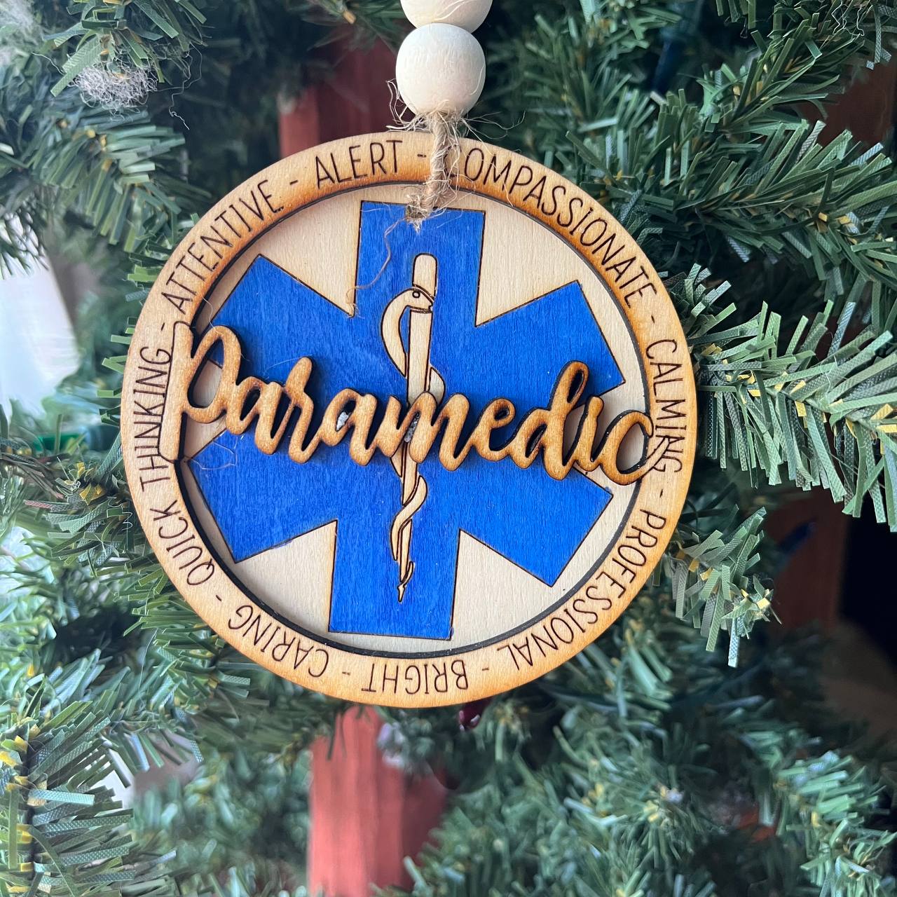 Paramedic Ornament – 3.25" Layered Wood Christmas Ornament – EMS Star of Life Tribute for First Responders & Medics
