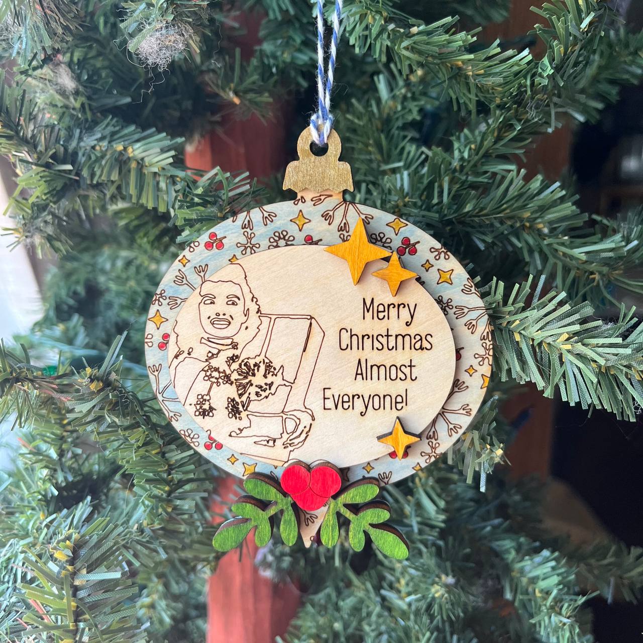 “Merry Christmas Almost Everyone” Ornament – 3.75" Tall Layered Wood Funny Holiday Tree Decor – Classic Movie Quote Ornament