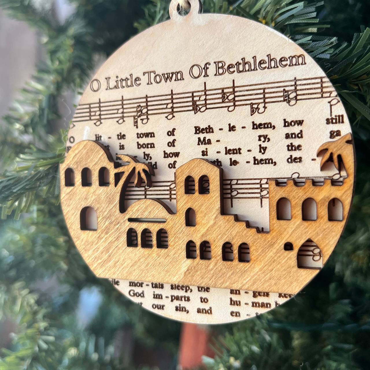 Christmas Hymn Ornament Set of 5 | Faith-Based Wood Ornaments with Classic Carols | Religious Christian Holiday Decor | Away in a Manger, We Three Kings, Joy to the World