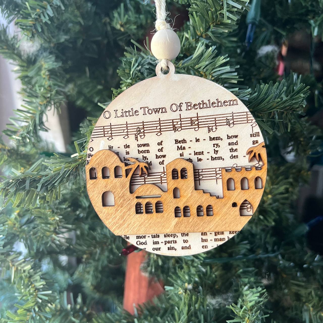 Christmas Hymn Ornament Set of 5 | Faith-Based Wood Ornaments with Classic Carols | Religious Christian Holiday Decor | Away in a Manger, We Three Kings, Joy to the World