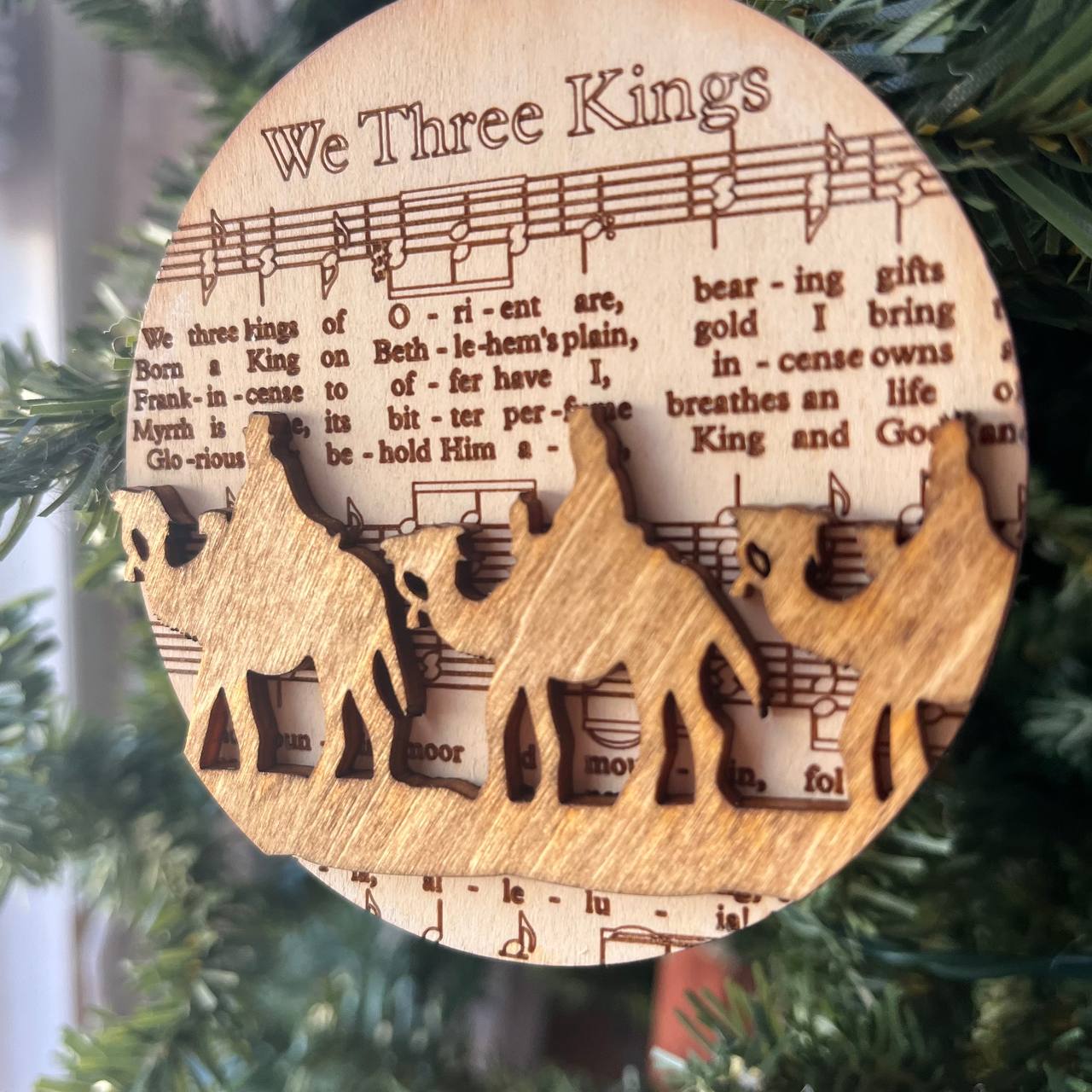 Christmas Hymn Ornament Set of 5 | Faith-Based Wood Ornaments with Classic Carols | Religious Christian Holiday Decor | Away in a Manger, We Three Kings, Joy to the World