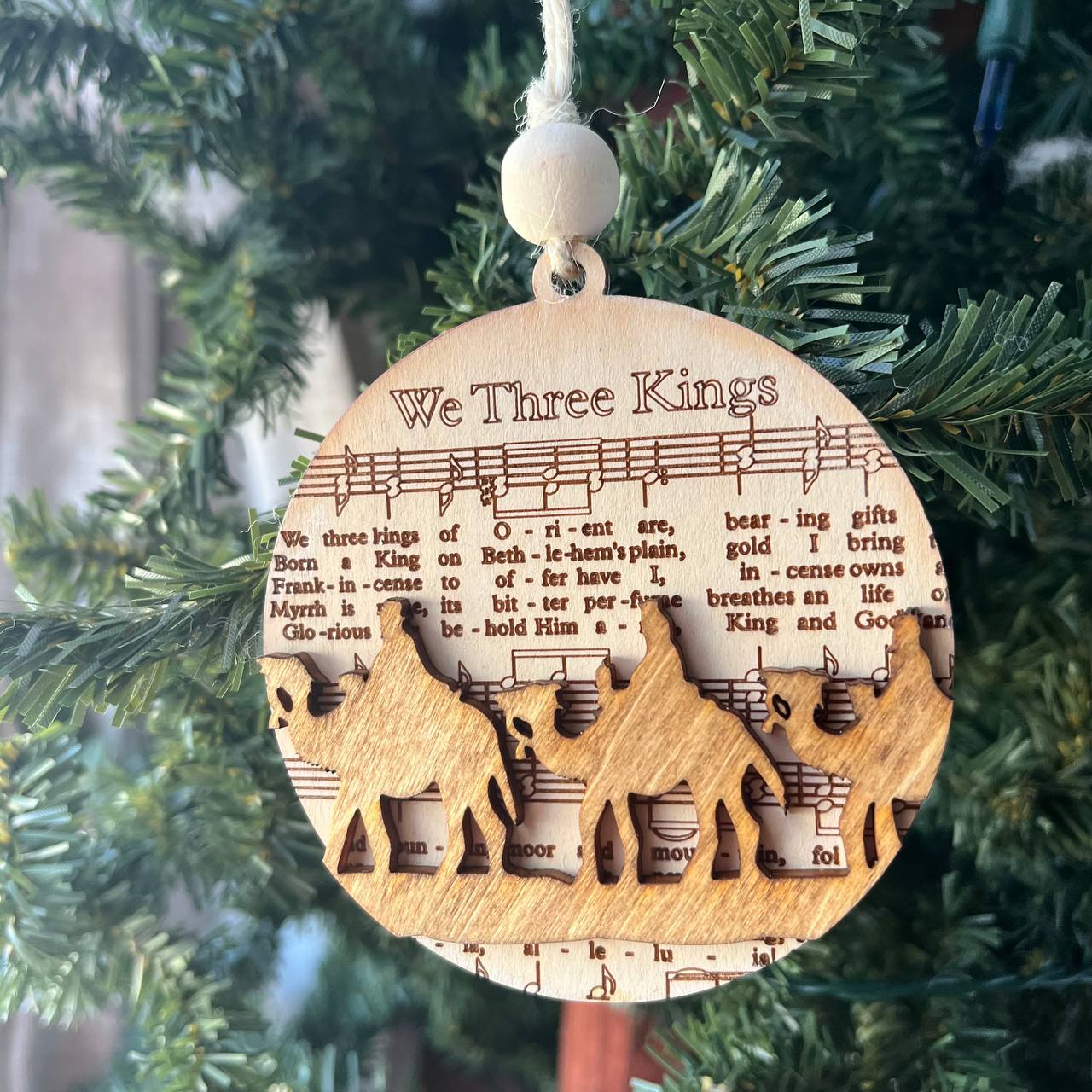 Christmas Hymn Ornament Set of 5 | Faith-Based Wood Ornaments with Classic Carols | Religious Christian Holiday Decor | Away in a Manger, We Three Kings, Joy to the World