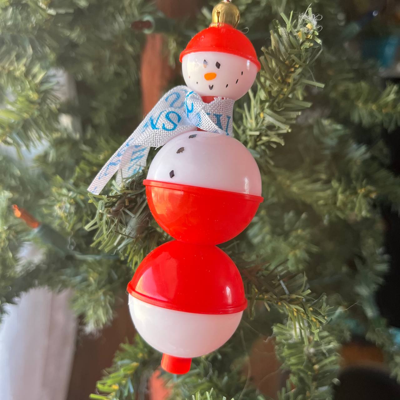 Fishing Bobber Snowman Ornament – 6" Tall Outdoor Holiday Decor for Fishermen, Campers & Rustic Christmas Trees