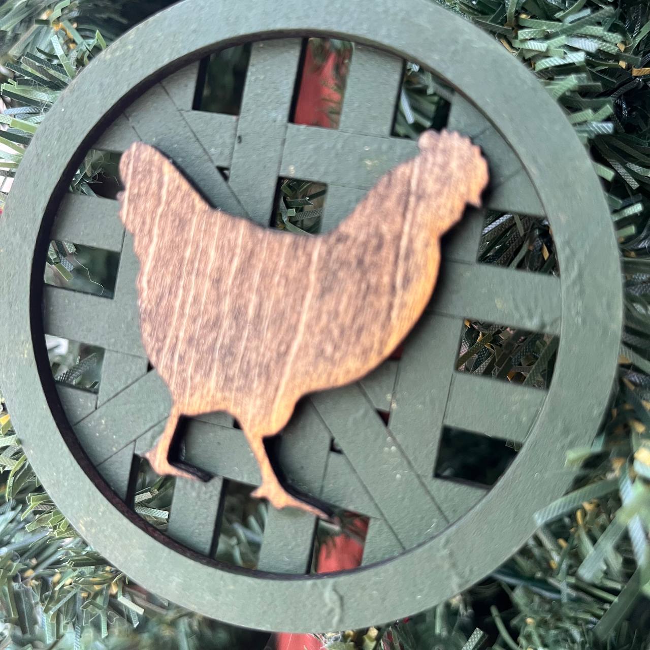 Farmhouse Christmas Ornament Set – Basket Weave Wood Ornaments (Set of 6) – Rustic Farm Animal & Windmill Tree Decorations – Pig, Cow, Chicken, Highland, Windmill, HOME