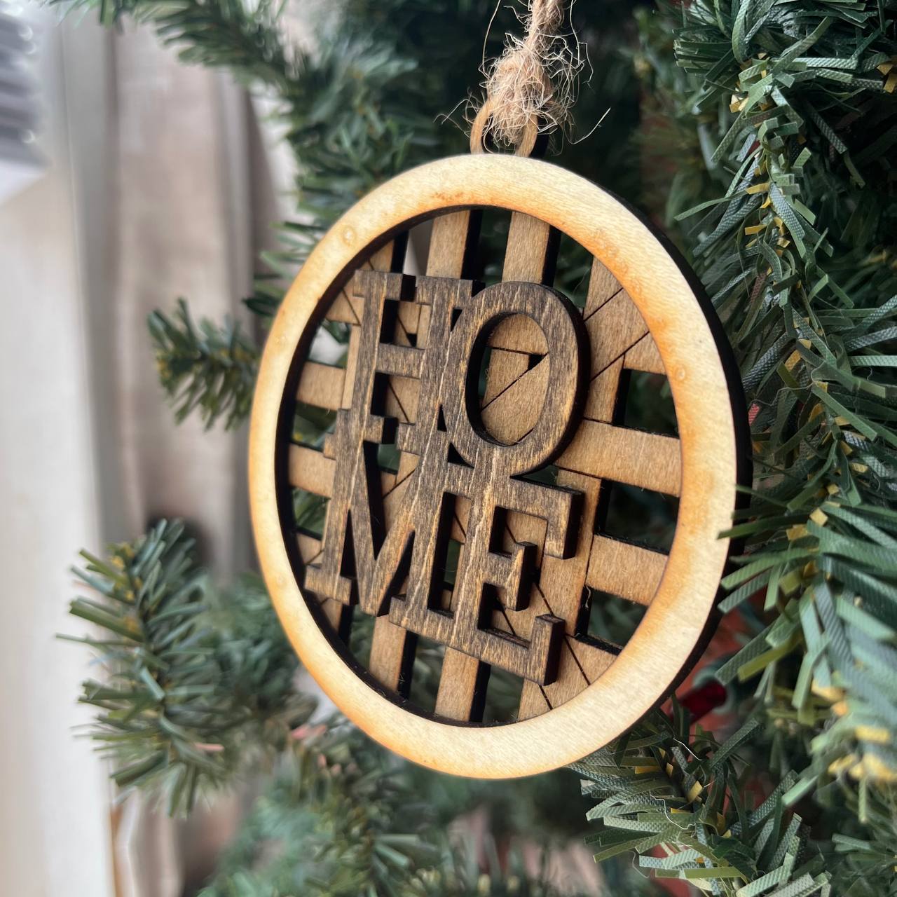 Farmhouse Christmas Ornament Set – Basket Weave Wood Ornaments (Set of 6) – Rustic Farm Animal & Windmill Tree Decorations – Pig, Cow, Chicken, Highland, Windmill, HOME