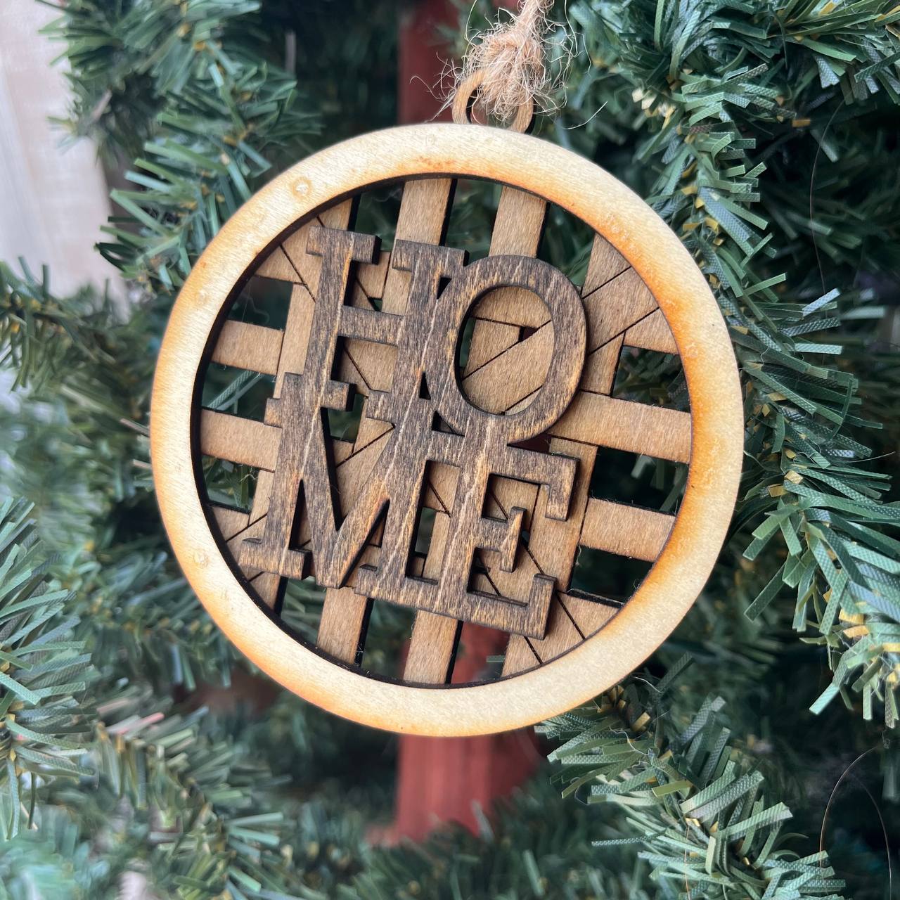 Farmhouse Christmas Ornament Set – Basket Weave Wood Ornaments (Set of 6) – Rustic Farm Animal & Windmill Tree Decorations – Pig, Cow, Chicken, Highland, Windmill, HOME