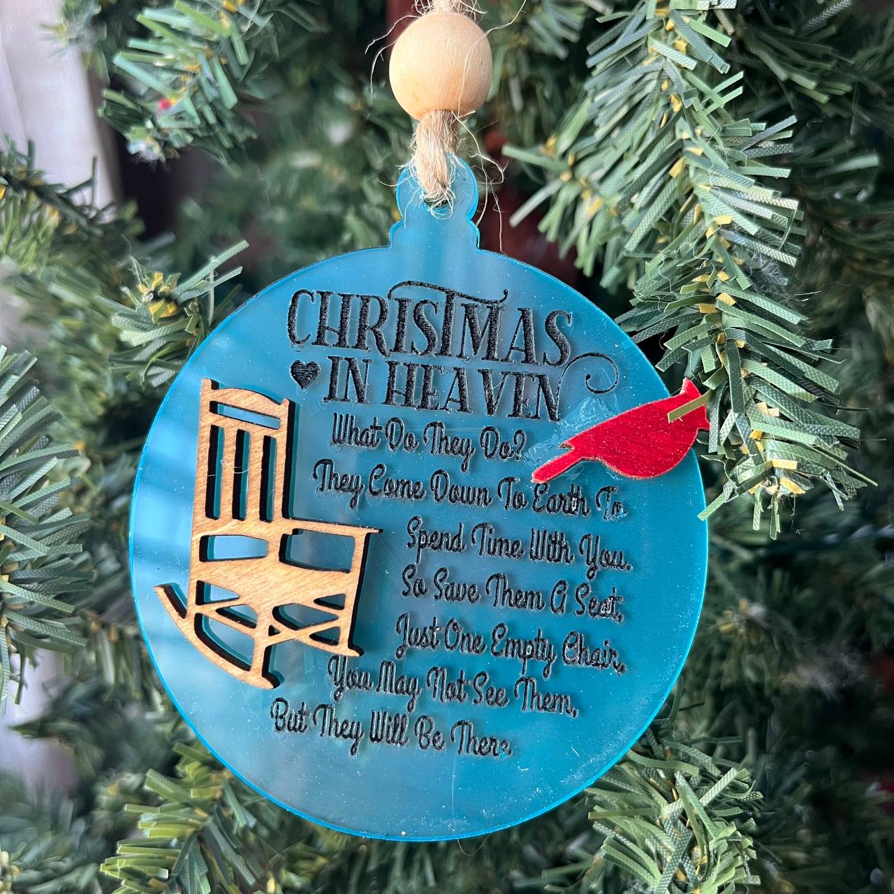 Christmas in Heaven Memorial Ornament – Acrylic Cardinal Ornament with Rocking Chair | 3.25" Sympathy Christmas Gift for Loved Ones Passed