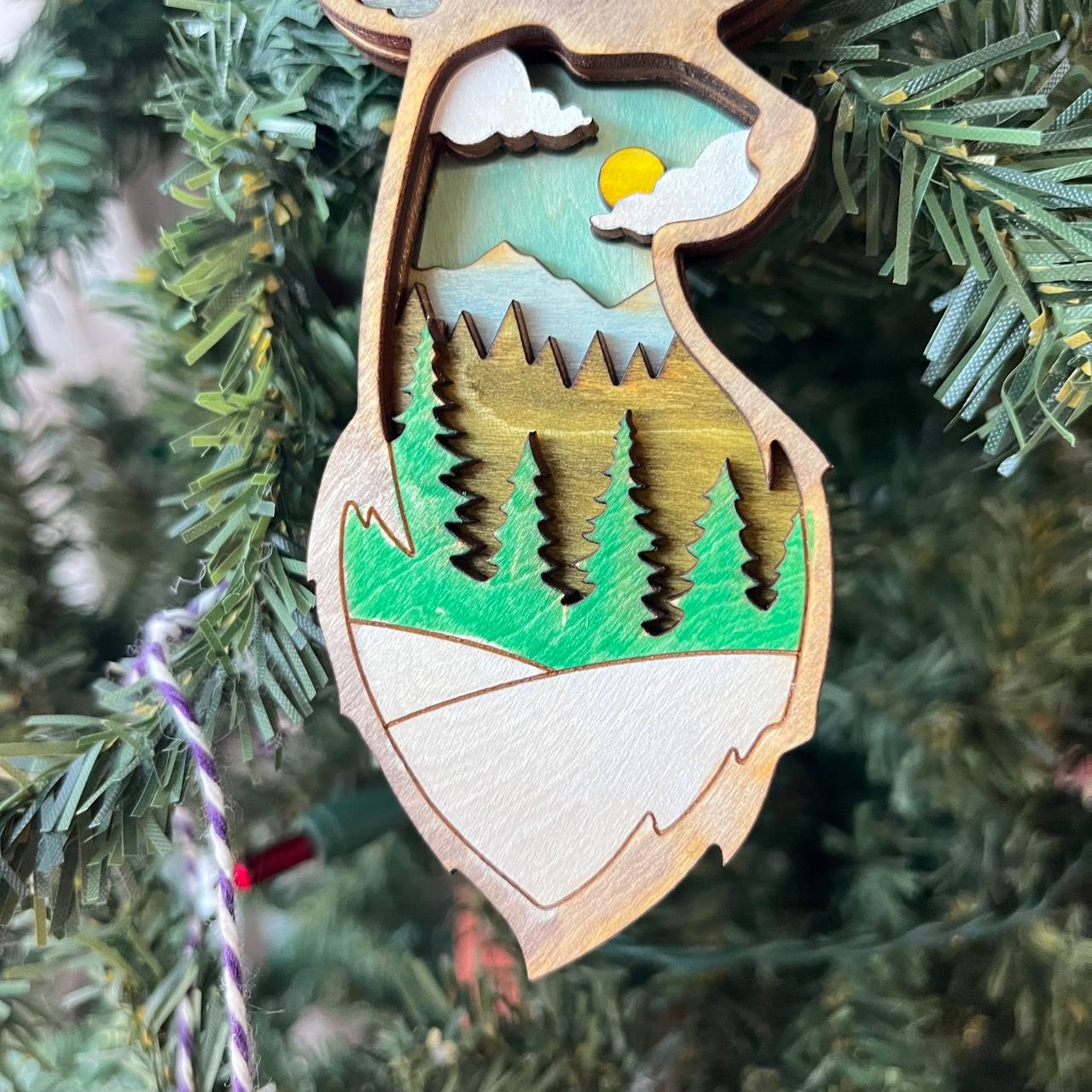 Rustic Outdoor Christmas Ornament Set - Hand-Painted 4-Layer Wooden Nature Collection (12 Pieces)