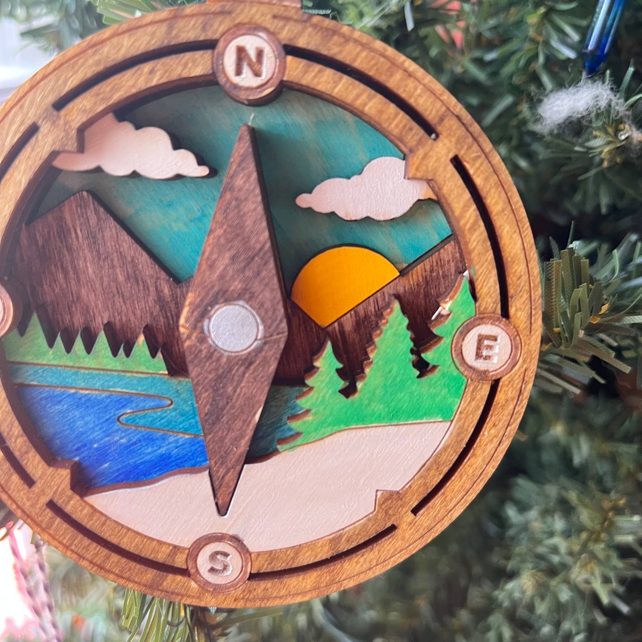 Rustic Outdoor Christmas Ornament Set - Hand-Painted 4-Layer Wooden Nature Collection (12 Pieces)