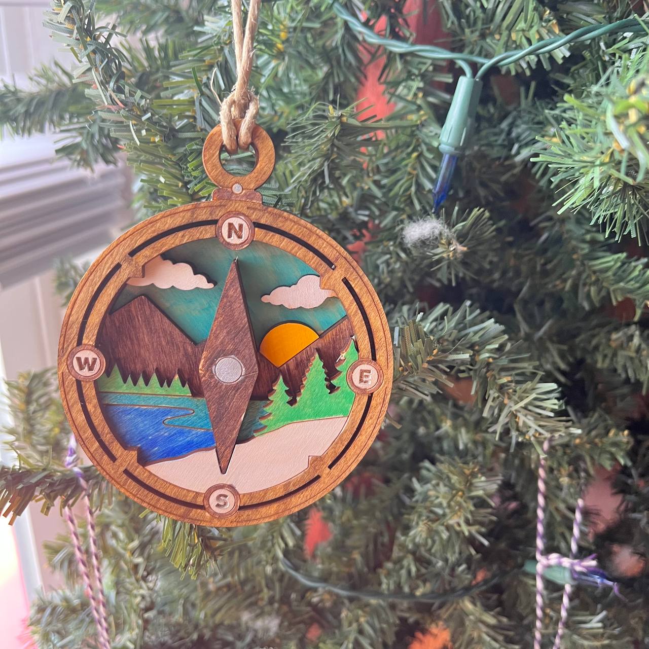 Rustic Outdoor Christmas Ornament Set - Hand-Painted 4-Layer Wooden Nature Collection (12 Pieces)