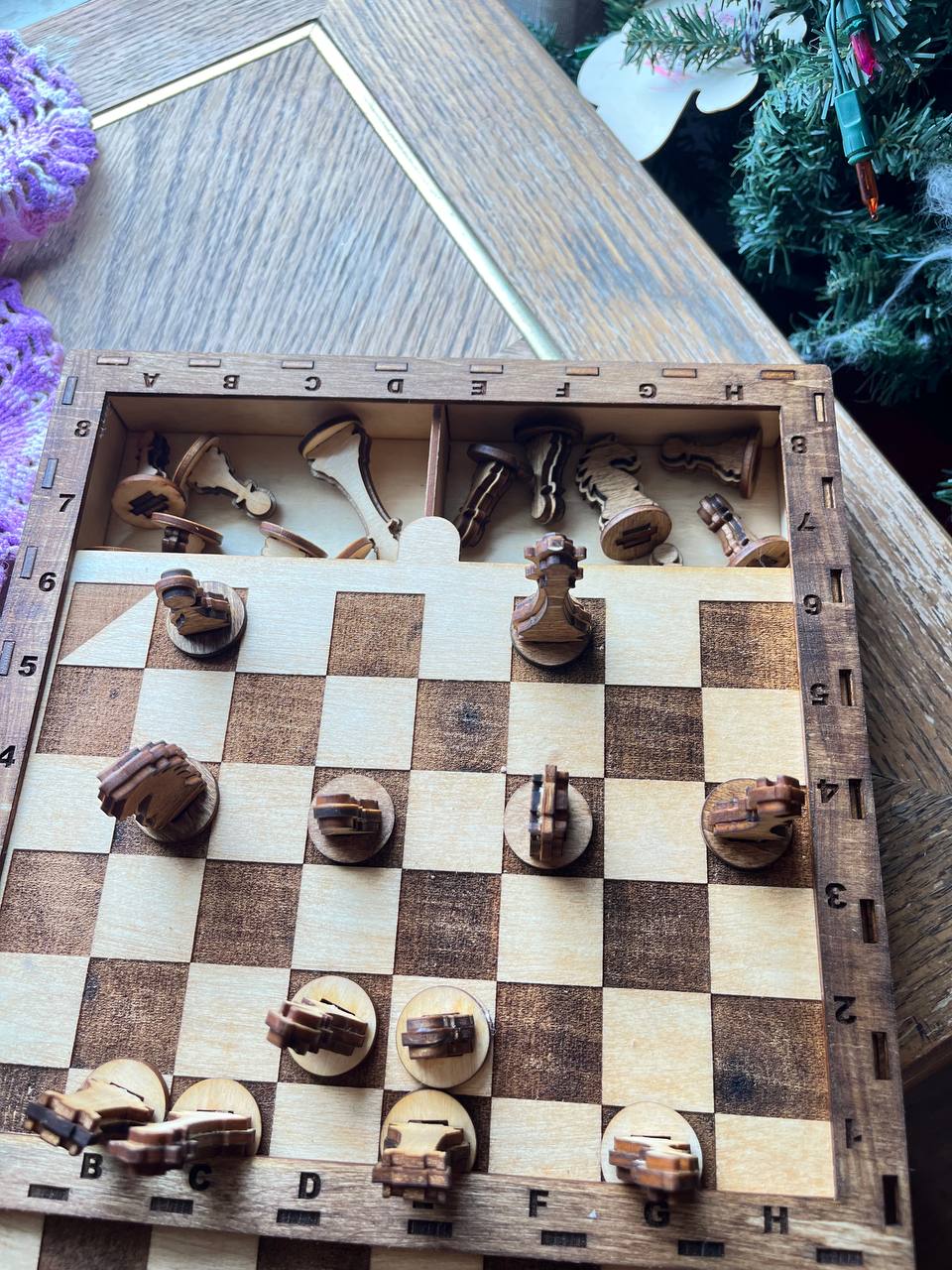 Handcrafted Wooden Chess Set – Portable Board with Storage Drawer & Detailed Pieces (9.5" Square)