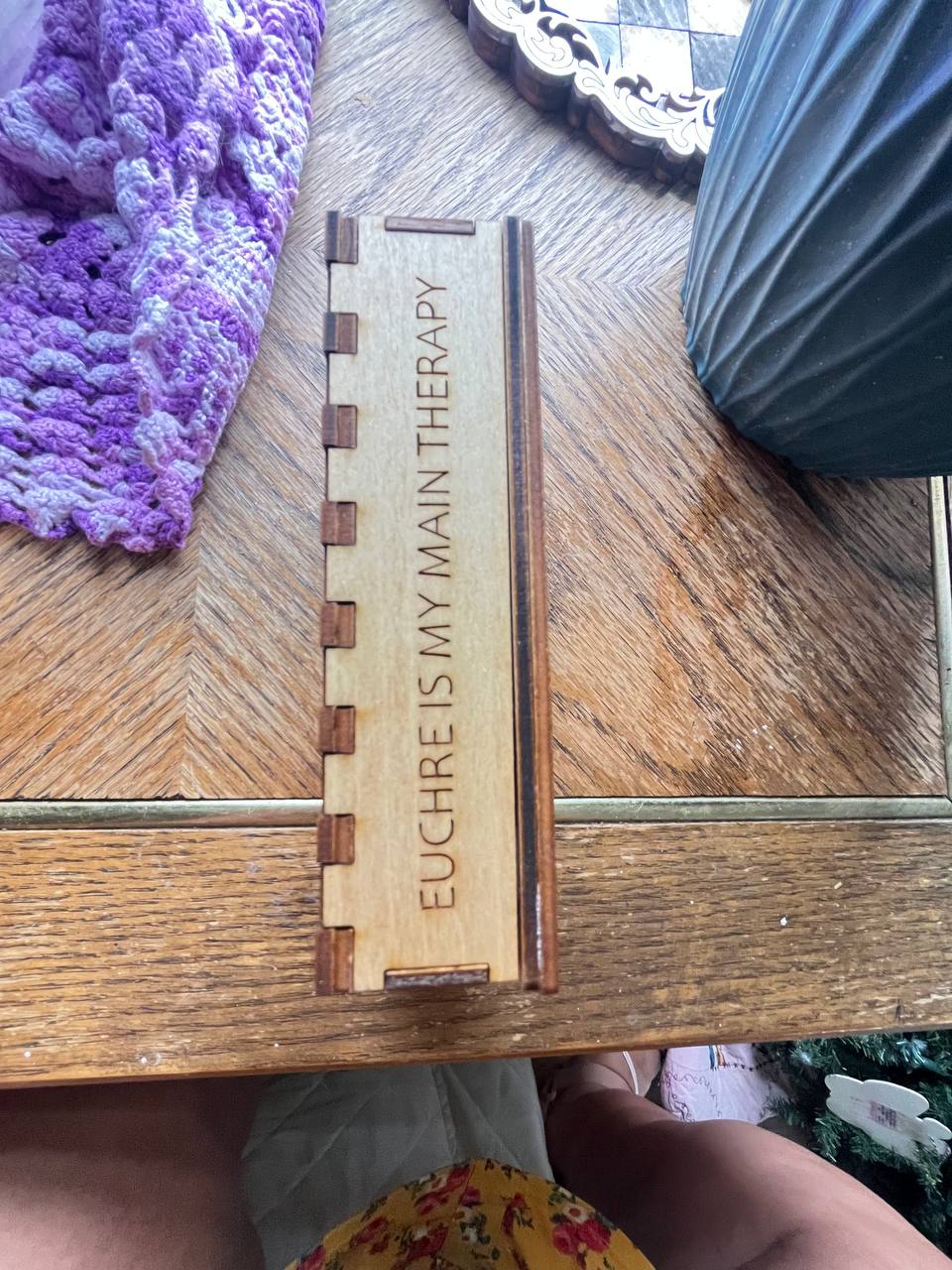 Euchre Scorekeeper Game – Handcrafted Wooden Peg Board with Cards & Pegs – Portable Euchre Set (5.25"x3.25"x1.5")