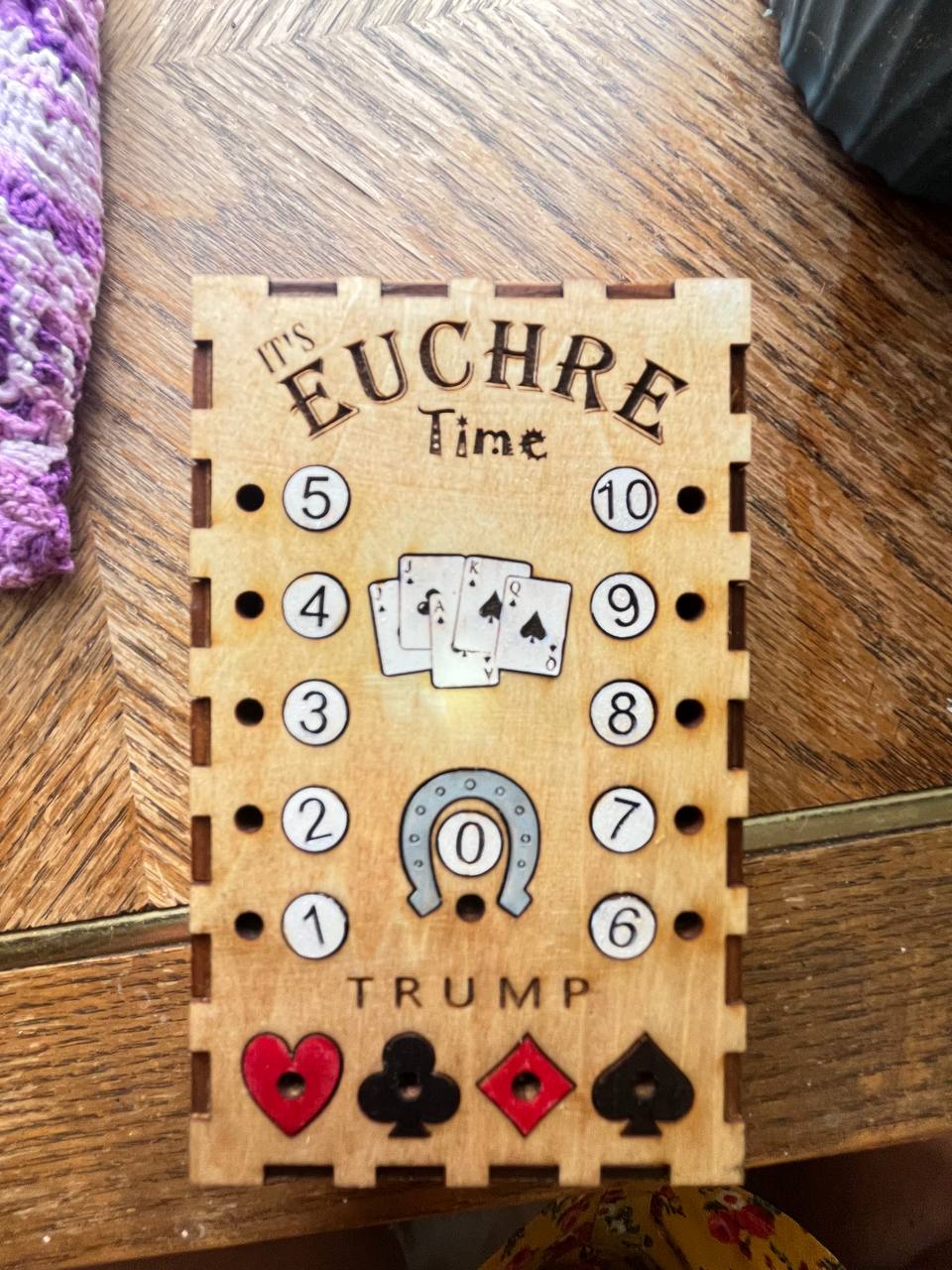 Euchre Scorekeeper Game – Handcrafted Wooden Peg Board with Cards & Pegs – Portable Euchre Set (5.25"x3.25"x1.5")