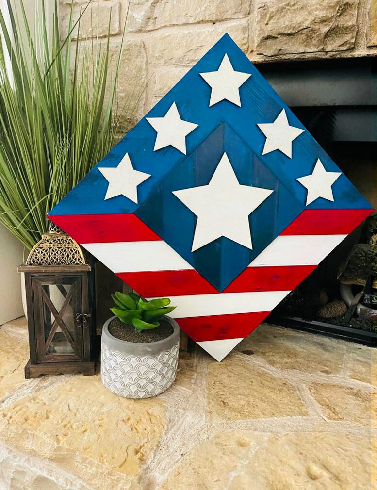 Patriotic Red White and Blue Painted Barn Quilt PDF Pattern