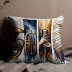 Musical Instruments Themed Pillow Cover, Trumpet and Saxophone Art, Decorative Sofa Cushion, Music Lover Home Decor Gift