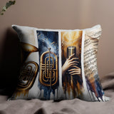 Musical Instruments Themed Pillow Cover, Trumpet and Saxophone Art, Decorative Sofa Cushion, Music Lover Home Decor Gift