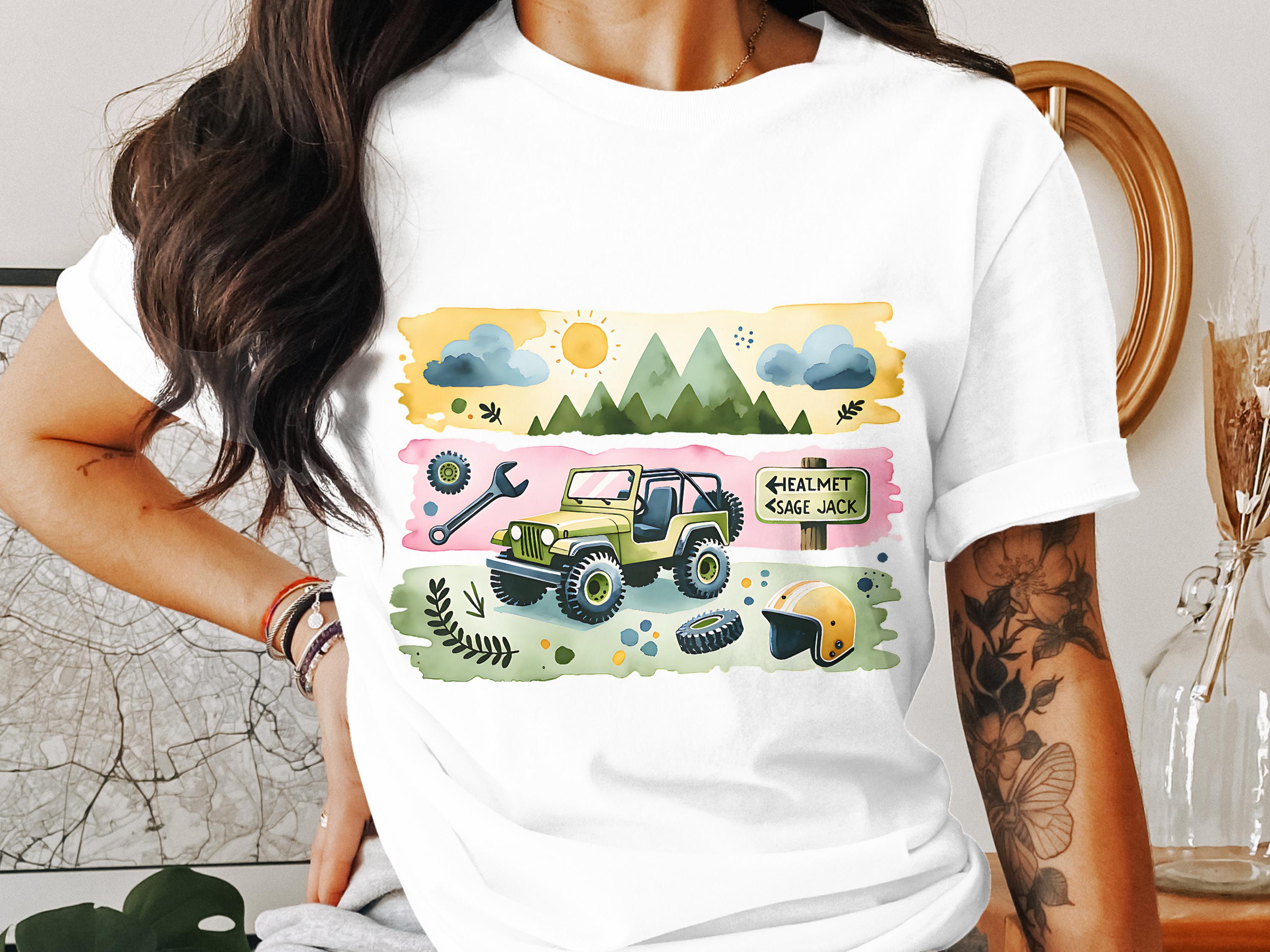 Adventure Graphic T-Shirt, Off-Road Jeep Illustration, Nature and Camping Tee, Unisex White Shirt