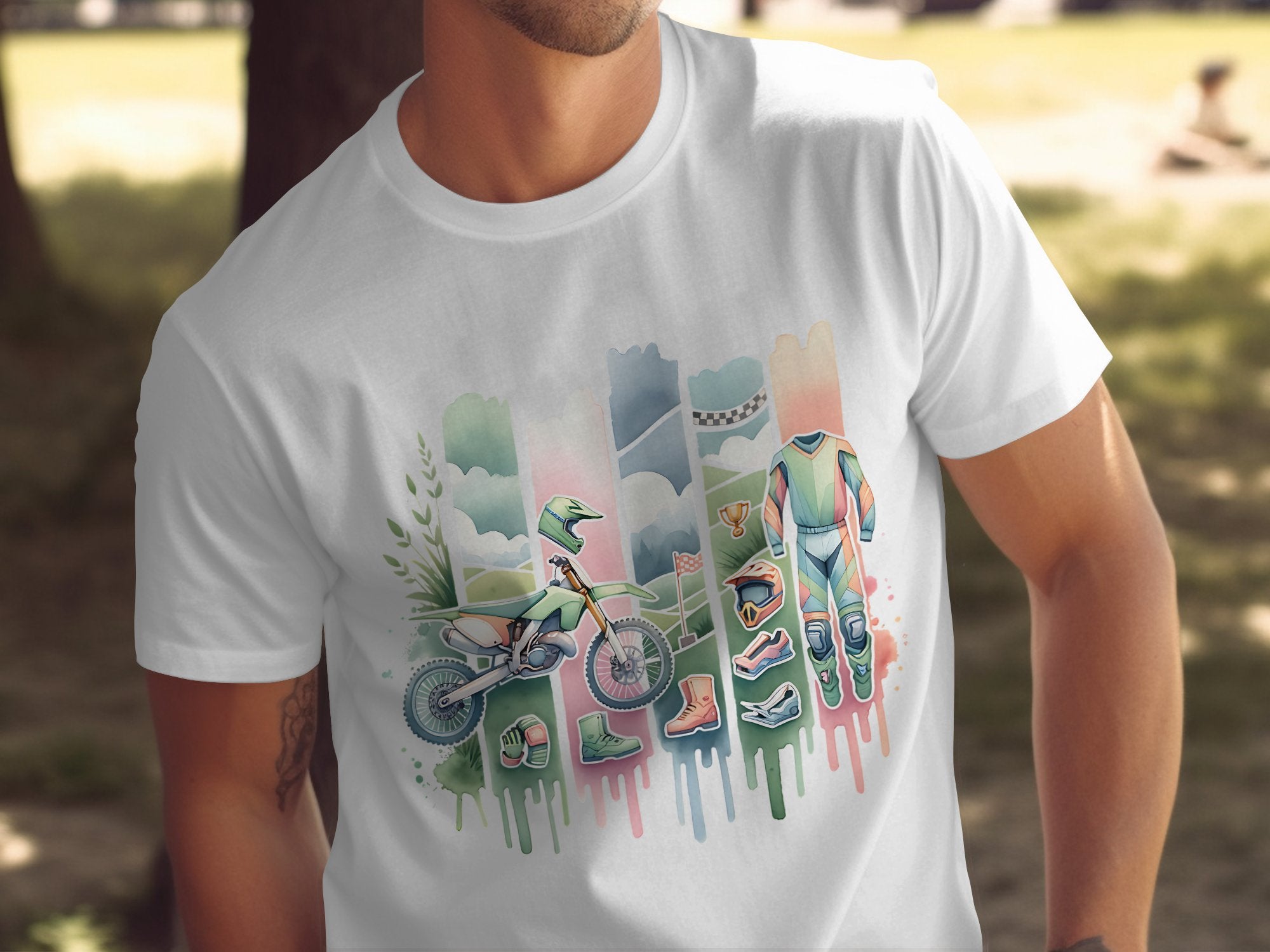 Men's Graphic Tee, Vintage Motorcycle Print, Colorful Urban Style T-Shirt, Casual Summer Fashion