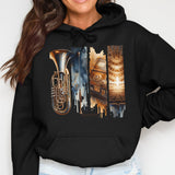 Musical Instrument Hoodie, Trombone Print, Urban Art Sweatshirt, Designer Graphic Hoodie, Unisex Pullover