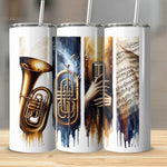 Music Themed Tumblers, Brass Instruments and Sheet Music Design, Stainless Steel Travel Cups, Gift for Musicians