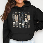 Vintage Radio Print Hoodie, Classic Audio Gear Graphic Sweatshirt, Unisex Black Pullover, Retro Music Lover Gift
