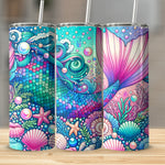 Colorful Ocean Themed Tumbler, Seashell Starfish Coral Design, Insulated Drinkware, Unique Gift Idea