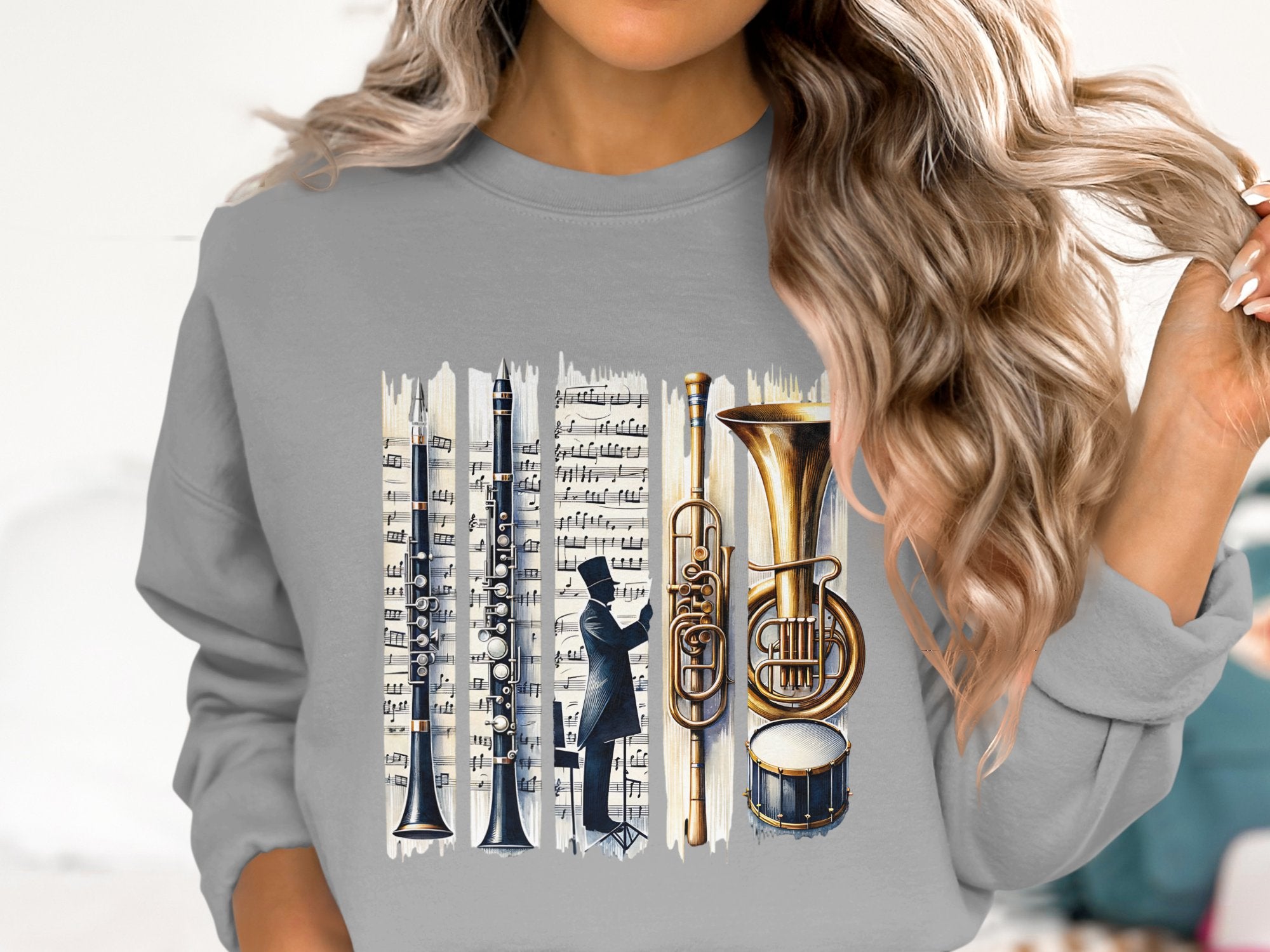 Jazz Music Sweatshirt, Vintage Band Instruments Graphic, Unisex Casual Pullover, Music Lover Gift