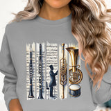 Jazz Music Sweatshirt, Vintage Band Instruments Graphic, Unisex Casual Pullover, Music Lover Gift