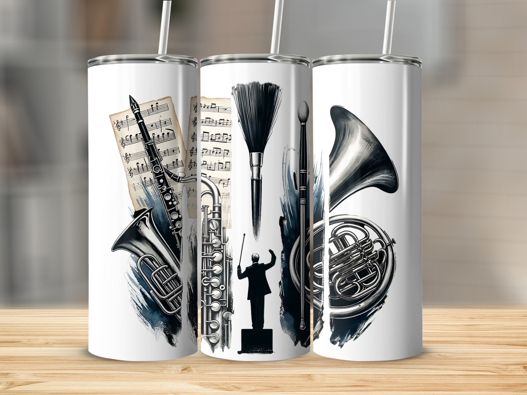 Orchestra Themed Tumblers, Music Sheet and Instrument Design, Gift for Musicians and Band Members