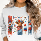 Women's Patriotic T-Shirt, Cute Dog Graphic, Floral and Popsicle Design, Summer Casual Wear