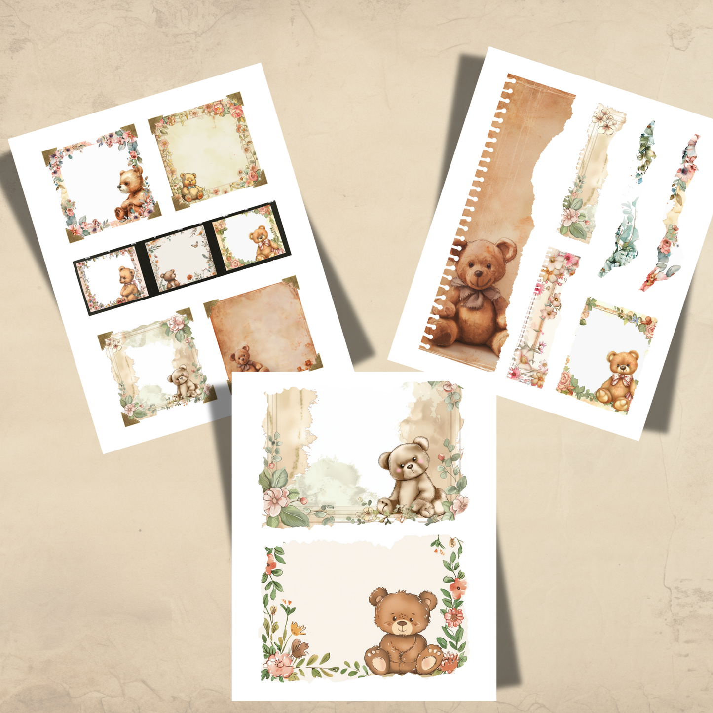 Bear Junk Journal Ephemera 34 Pages Vintage Woodland Printables Tags Envelopes Pockets Labels Scrapbooking Digital Download