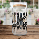 Music Lover Glass Jar, Vintage Guitar Camera Saxophone Print, Kitchen Storage, Decorative Container with Lid