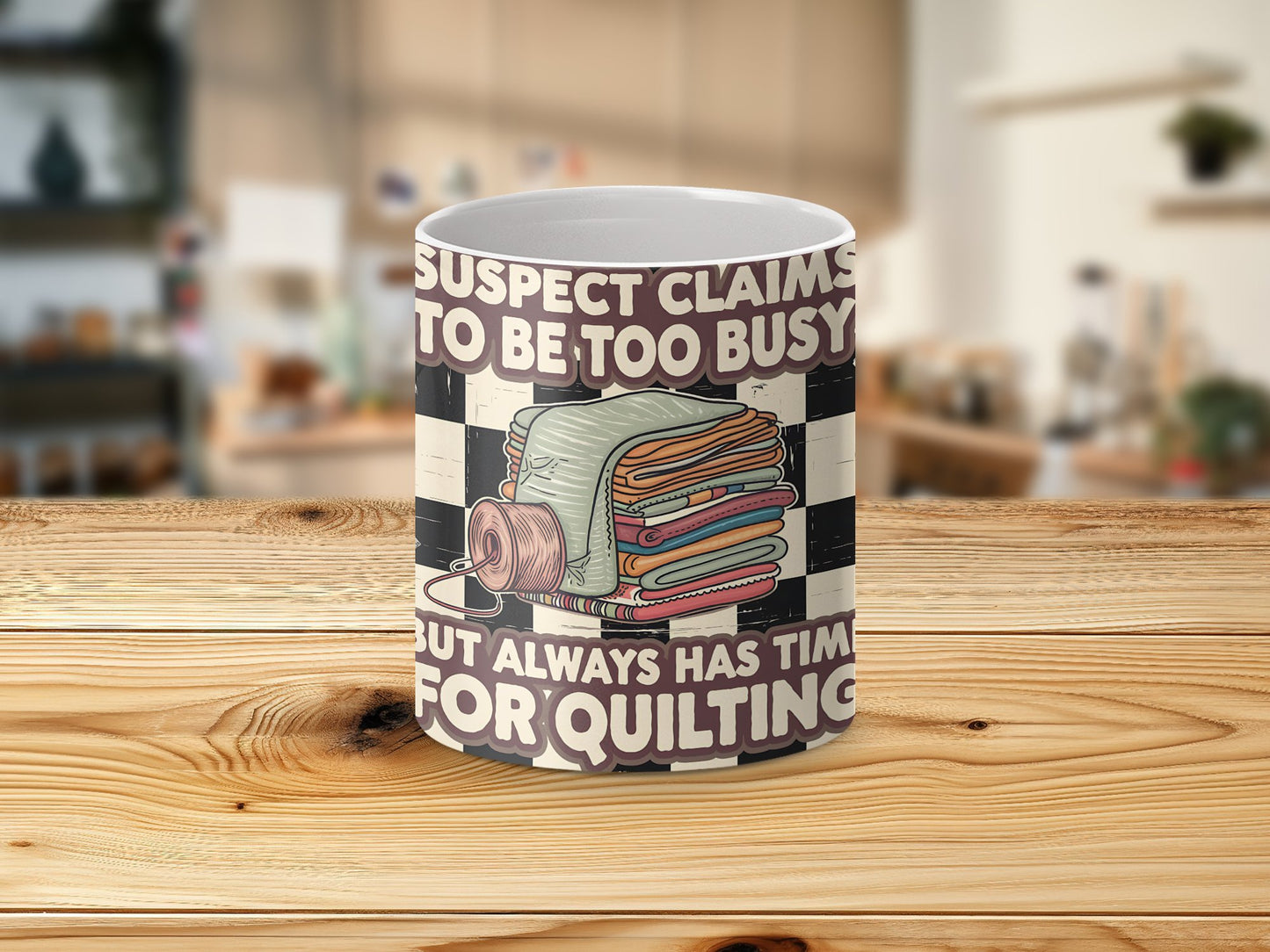 Suspect Claims to Be Too Busy but Always Has Time for Quilting 20oz Tumbler Wrap, Retro Quilting Design, Sewing Lover Sublimation PNG