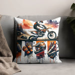 Motocross Themed Cushion Cover, Dirt Bike Pillow, Extreme Sports Home Decor, Motorcycle Art Throw Pillow, Adventure Aesthetic