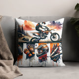 Motocross Themed Cushion Cover, Dirt Bike Pillow, Extreme Sports Home Decor, Motorcycle Art Throw Pillow, Adventure Aesthetic
