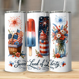 Patriotic Tumblers, American Flag, Firework, Floral, Independence Day, Insulated Drinkware Set