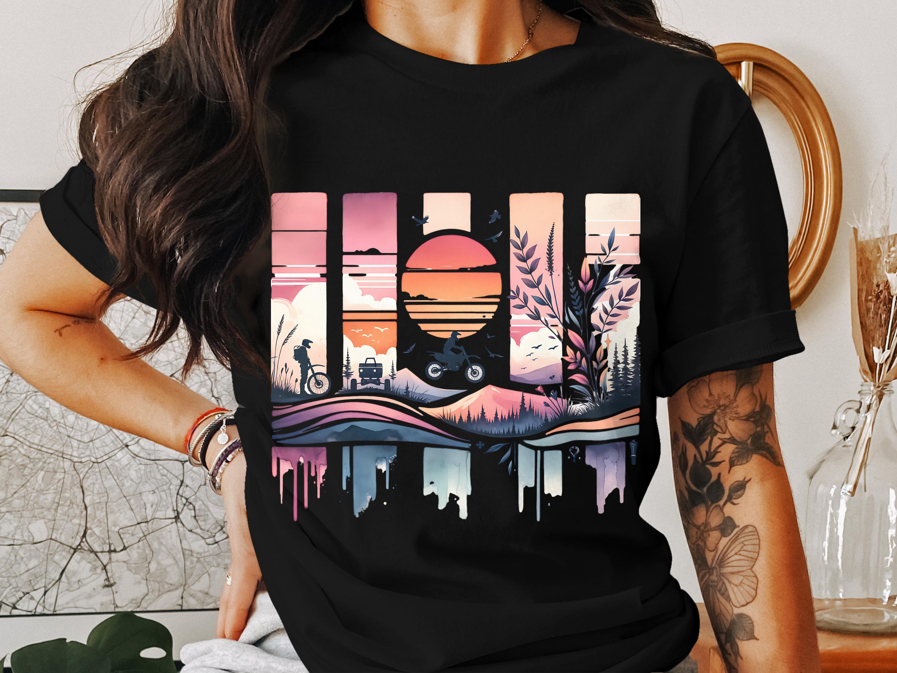 Sunset Graphic T-Shirt, Black Tee with Colorful Nature Design, Dripping Paint Art, Casualwear, Unique Gift Idea