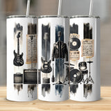Music Themed Tumbler Set, Guitar, Microphone, Drums, Vinyl, Unique Gifts for Musicians and Music Lovers