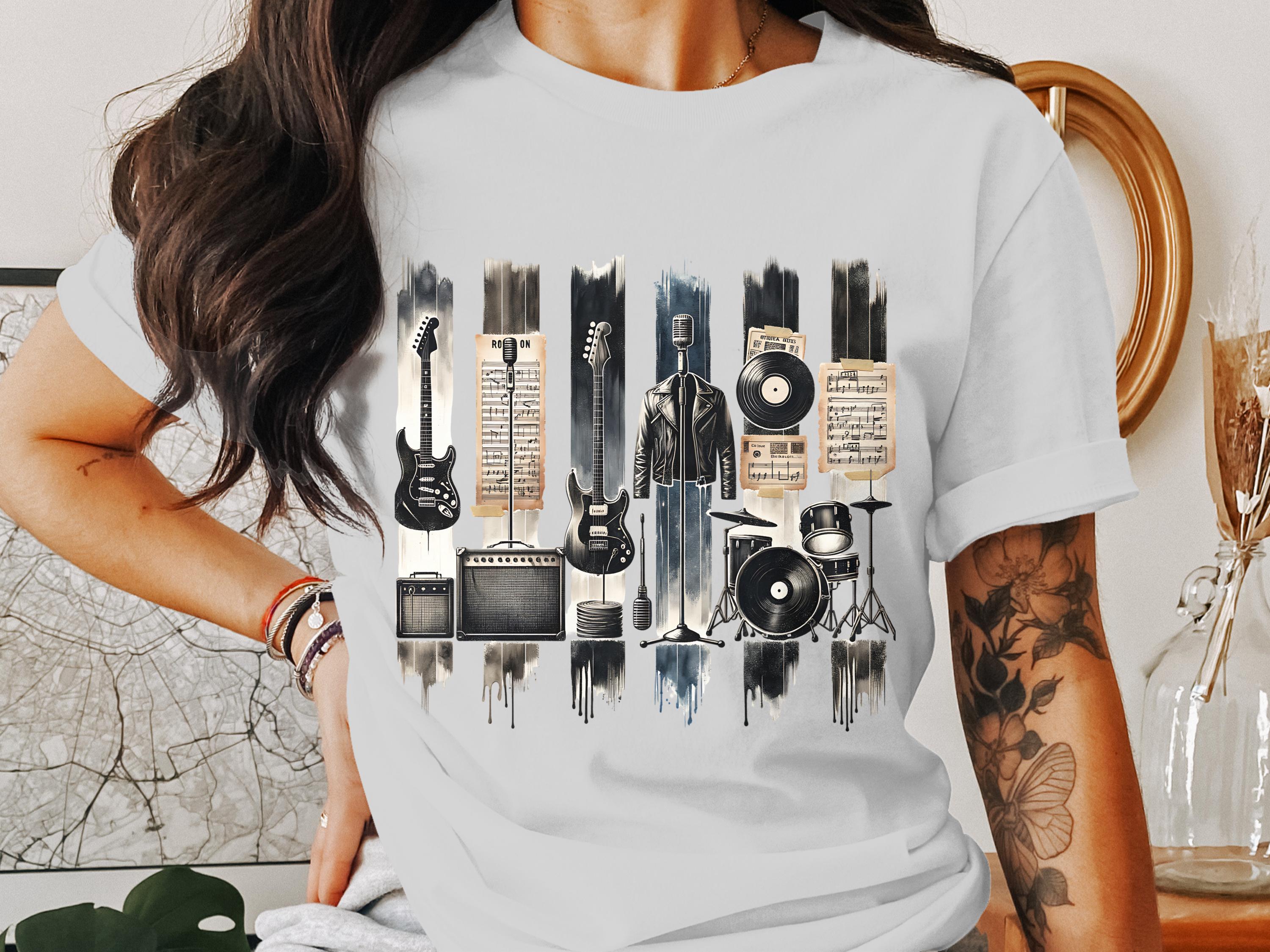 Vintage Music Equipment Graphic T-Shirt, Retro Style Guitar and Amps Tee, Unisex Music Lover Shirt, Artistic Band Apparel