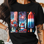 Patriotic T-Shirt, USA Flag Rocket Fireworks Floral Design, 4th of July Celebration Tee, Unisex Graphic Shirt