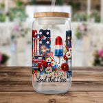 Patriotic Water Bottle, American Flag, Vintage Truck Design, Insulated Drinkware, Floral Pattern, 4th of July Gear