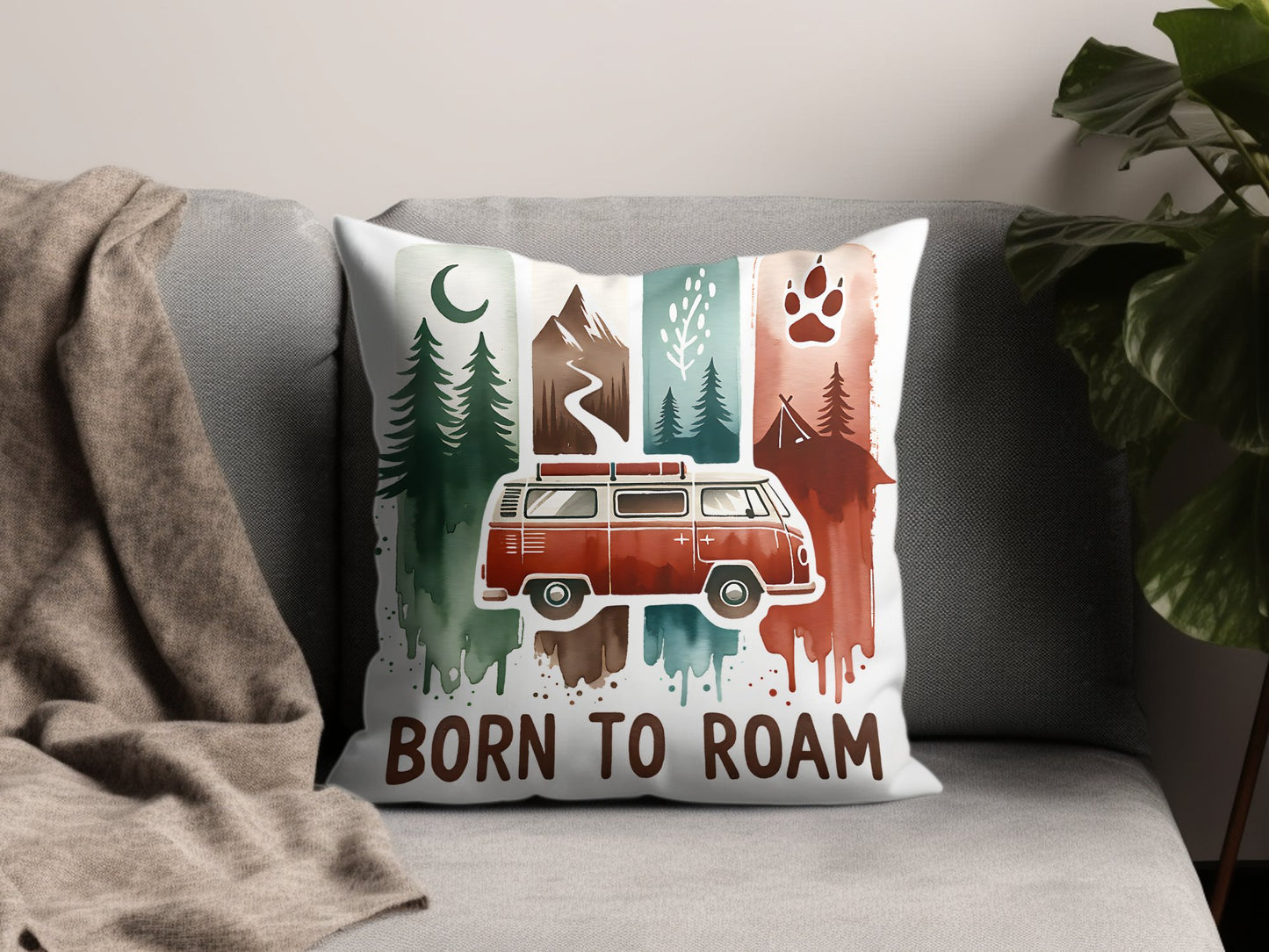 Born to Roam PNG, Watercolor Adventure Brushstroke Design, Vanlife Mountains Tent Clipart, Camping Sublimation Digital Download