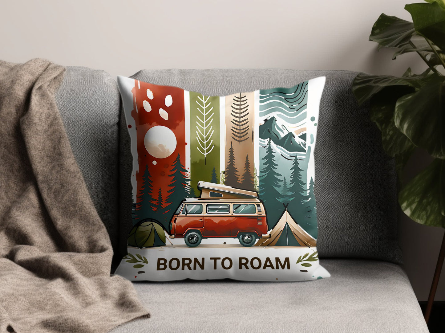 Born to Roam PNG, Watercolor Adventure Brushstroke Design, Vanlife Mountains Tent Clipart, Camping Sublimation Digital Download