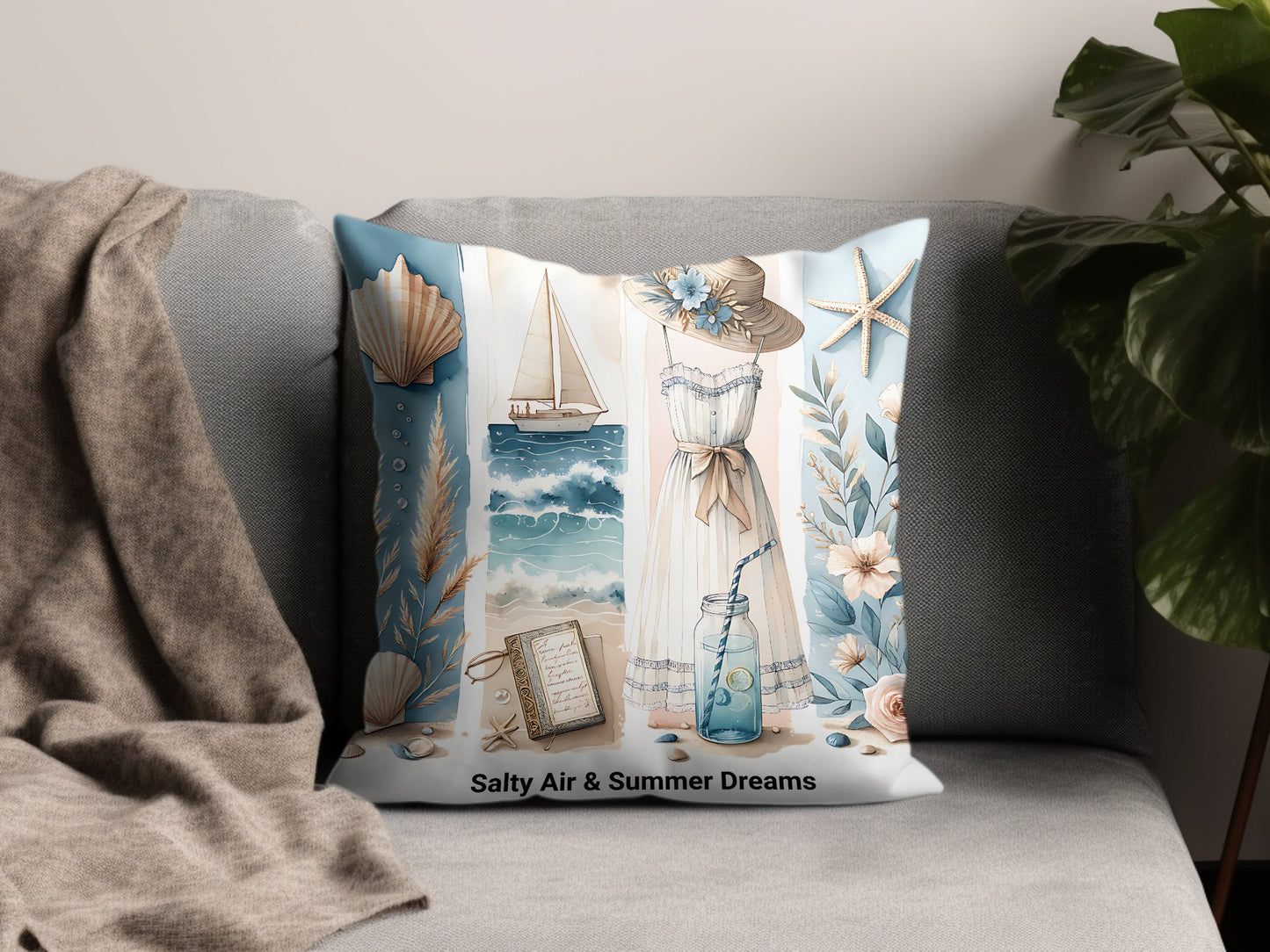 Salty Air & Summer Dreams PNG, Beach Brushstroke Sublimation, 20oz Tumbler Wrap, Coastal Summer Sublimation Design, Digital Download